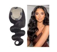 Toppers per capelli Topper for capelli umani for donne 12x13 cm base in pelle di seta pezzi di capelli con 2 cm PU intorno e 4 clip, Topper for capelli vergini europei con onda del corpo nera naturale