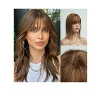 Toppers per capelli Topper for capelli umani lisci con frangia, 14" castano chiaro 4×5,5 pollici base di seta Remy Hair Topper Clip in pezzi di capelli lisci for capelli sottili uso quotidiano Topper