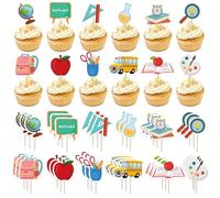 toppers per cupcake da 36 pezzi, Back to School cake decorazioni creative e facili plettri per cupcake per libri, cupcakes sicuri per la scuola e decorazione per cupcake insegnanti applicabili