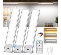TOPPLEE Led Sottopensile Cucina, 20.5CM Luce Led Sottopensile con Telecomando, 3000K-6500K Dimmerabile Luci LED Cucina con Sensore di Movimento per Armadio Scale Corridoio, 3 Pezzi
