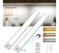 TOPPLEE Led Sottopensile Cucina, 41CM Luce Led Sottopensile con Telecomando, 3000K-6500K Dimmerabile Luci LED Cucina con Sensore di Movimento per Armadio Scale Corridoio, 2 Pezzi