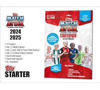 Topps Bundesliga Match Attax 24/25 Starter pack 17 carte Match Attax, tra cui 2 carte tattiche, 2 carte Black & White Pixel Pitch e due carte in edizione limitata.