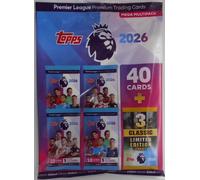 Topps Premier League 2026 - Edizione di debutto - Mega Multipack - contiene 40 carte più 3 carte classiche LE casuali.