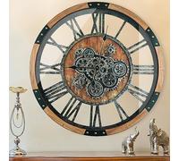 TOPPTIK Orologio da parete con ingranaggi mobili da 68 cm, orologi da parete oversize, orologio decorativo per soggiorno, cornice in legno massello, funzionamento a batteria, grande orologio da parete