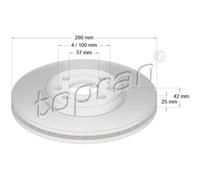 TOPRAN 2x Disco Freni Anteriore Ø280 MM per Opel Meriva Combo Tour Opel A 1.8i