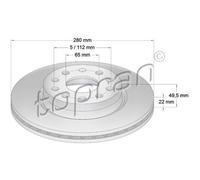 TOPRAN 2x Disco Freni Anteriore Ø280 MM Ventilato per VW Golf V 1K1 1.4 16V 1.6