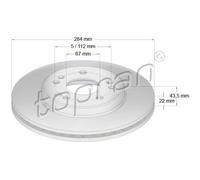 TOPRAN 2x Disco Freni Anteriore Ø284 MM Ventilato per Mercedes-Benz Saloon W124