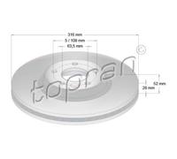 TOPRAN 2x Disco Freni Anteriore Ø316 MM Ventilato per Ford MAX WA6 2.2 TDCI 2.5