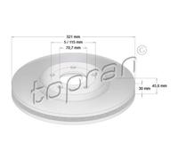 TOPRAN 2x Disco Freni Anteriore Ø321 MM per Opel Astra J P10 2.0 CDTI 1.7 Zafira
