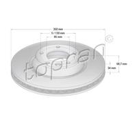 TOPRAN 2x Disco Freni Anteriore Ø350 MM Ventilato per VW Touareg 7LA 7L6 7L7
