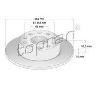 TOPRAN 2x Disco Freno Posteriore Ø255 MM Pieno per VW Golf V 1K1 1.4 16V 1.6 5K1
