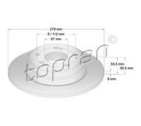 TOPRAN 2x Disco Freno Posteriore Ø278 MM Pieno per Mercedes-Benz C-Class W203 Dv