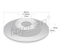 TOPRAN 2x Disco Freno Posteriore Ø330 MM Ventilato per BMW 5er Touring F11 520d