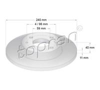 TOPRAN Dischi Freno Anteriore Ø240 MM Pieno per Fiat 500 C 312_169 Ford Ka RU8