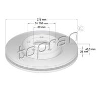 TOPRAN Dischi Freno Anteriore Ø276 MM Ventilato per Opel Astra J P10 Chevrolet