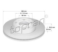 TOPRAN Dischi Freno Anteriore Ø280 MM Ventilato per VW Transporter IV Bus 70XB