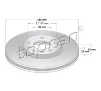 TOPRAN Dischi Freno Anteriore Ø285 MM Ventilato per Opel Vectra C Caravan Signum