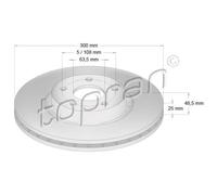 TOPRAN Dischi Freno Anteriore Ø300 MM Ventilato per Ford Kuga I Focus II