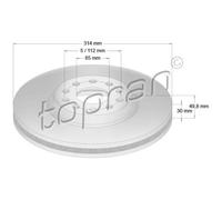 TOPRAN Dischi Freno Anteriori Ø314 Mm Per VW Sharan Tiguan Allspace Alhambra