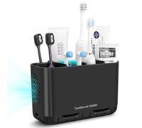 toprance Portaspazzolino nero 6 scomparti porta spazzolino elettrico con vaschetta di raccolta, grande bicchiere per spazzolini da denti e dentifrici, rimovibile per bagno per famiglia