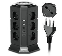TOPREK Ciabatta Multipresa Verticale con 12 Prese e 2 Interruttore 2M Cavo 2 USB