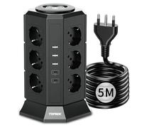 TOPREK Multipresa Verticale 12 Prese Universali ITA 10/16A e Schuko con USB-C e USB-A (20W PD3.0 Ricarica Rapida), 4000W/16A, Ciabatta con 2 Interruttore, 5M Cavo, Spina 16A