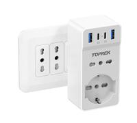 TOPREK Presa Multipla USB Salvaspazio con 4 USB(C1 20W PD3.0), Spina Italiana, 6 in 1 Adattatore Multipresa Elettrica da Muro con 1 Schuko & 1 Prese IT & 2 Type-C & 2 Type-A, 4000W/16A (Bianco)