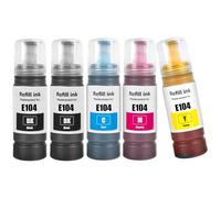 TOPRINT E104 Flacone di Inchiostro 5 Colori Multipack Compatibile per ET-2710 ET-2711 ET-2712 ET-2714 ET-2715 ET-2720 ET-2721 ET-2726 ET-2810 ET-2811 ET-2812 ET-2814 ET-2815 ET-2820 ET-2821 Stampanti