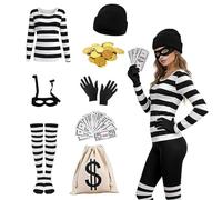 TOPRUNYI Costume da rapinatore per Halloween, da donna, 9 pezzi, costume da ladro, per Halloween, carnevale, cosplay