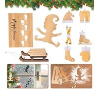 TOPRUNYI Impronte Elfo Natale,Stencil Natalizi Legno,Accessori Elfo di Nataleelfo Natale,Elfo Stencil Impronte Accessori Kit per Decorare Muri,Finestre e Appendere Ornamenti Natalizi
