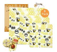 TOPSEAS Involucri di Cera d'api, Set di 8 Beeswax Wrap,Involucri di Cera D'Api Riutilizzabile,Impacchi di Cotone Biologico e stoccaggio Alimenti Variety Pack Formaggi,Frutta,Verdure