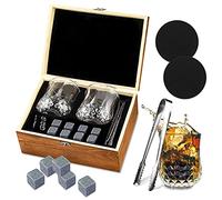 TOPSEAS Whisky Stones Set di Regalo,Bicchieri di Whisky Set,8 Cubetti di Ghiaccio Riutilizzabili + 2 Bicchieri da Whiskey + 2 Coaster + Pinza + Sacca,per Whisky Vodka Wine Beer e tutte le bevande