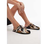 Topshop - Annie - Zoccoli in vera pelle effetto cavallino con motivo pezzato e fibbie-Multicolore 36