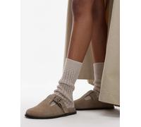 Topshop - Annie - Zoccoli in vera pelle scamosciata color tortora con fibbie-Neutro 37