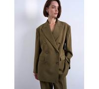 Topshop - Blazer doppiopetto kaki stile smoking con 6 bottoni-Verde 44