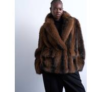 Topshop - Blazer squadrato in pelliccia sintetica marrone a righe M