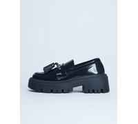 Topshop - Cameron - Mocassini neri con suola a carrarmato e frange-Nero 38