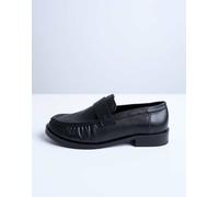 Topshop - Carey - Mocassini in vera pelle neri con dettaglio arricciato-Nero 40