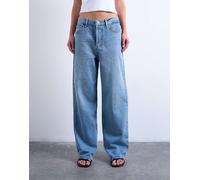 Topshop - Column - Jeans a vita medio alta con dettaglio basso candeggiati-Blu W28 L30