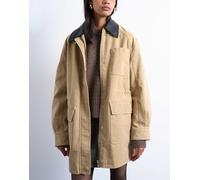 Topshop - Giacca barn super oversize color cuoio con fibbia-Marrone XL