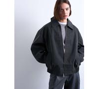Topshop - Giacca bomber super oversize in camoscio sintetico color nero slavato con fodera trapuntata e tasche applicate S