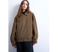 Topshop - Giacca bomber super oversize trapuntata in camoscio sintetico color cuoio con fodera e tasche applicate-Marrone S