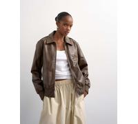 Topshop - Giacca in pelle sintetica marrone con zip centrale sul davanti M