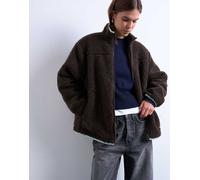 Topshop - Giacca in pile borg marrone con profili a contrasto XS