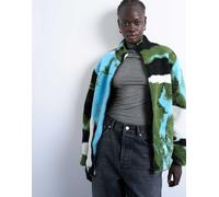 Topshop - Giacca in pile borg multicolore con stampa astratta di tendenza XS