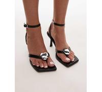 Topshop - Gilly - Perizoma a infradito con tacco neri con dettaglio metallico-Nero 40