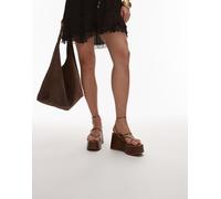 Topshop - Hallie - Zeppe con fascette sottili pitonate-Marrone 39