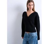Topshop - Maglione nero stretto in vita con scollo a cuore XS
