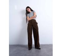 Topshop - Pantaloni a fondo ampio in camoscio sintetico marrone con cuciture 46