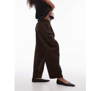 Topshop - Pantaloni a fondo ampio marroni in velluto a coste-Verde 40